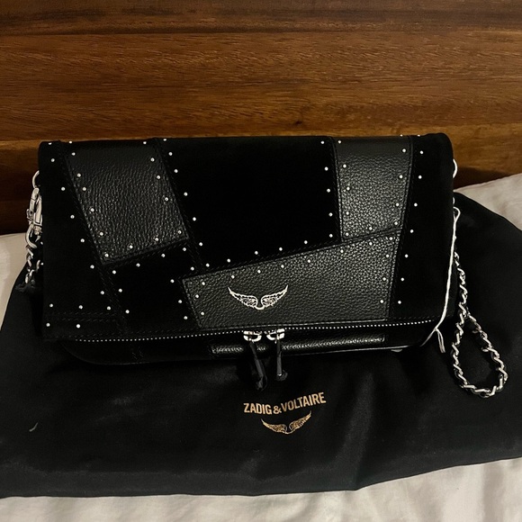 NWT Zadig & Voltaire Rocky Patchwork Studded crossbody in Black - Picture 2 of 12
